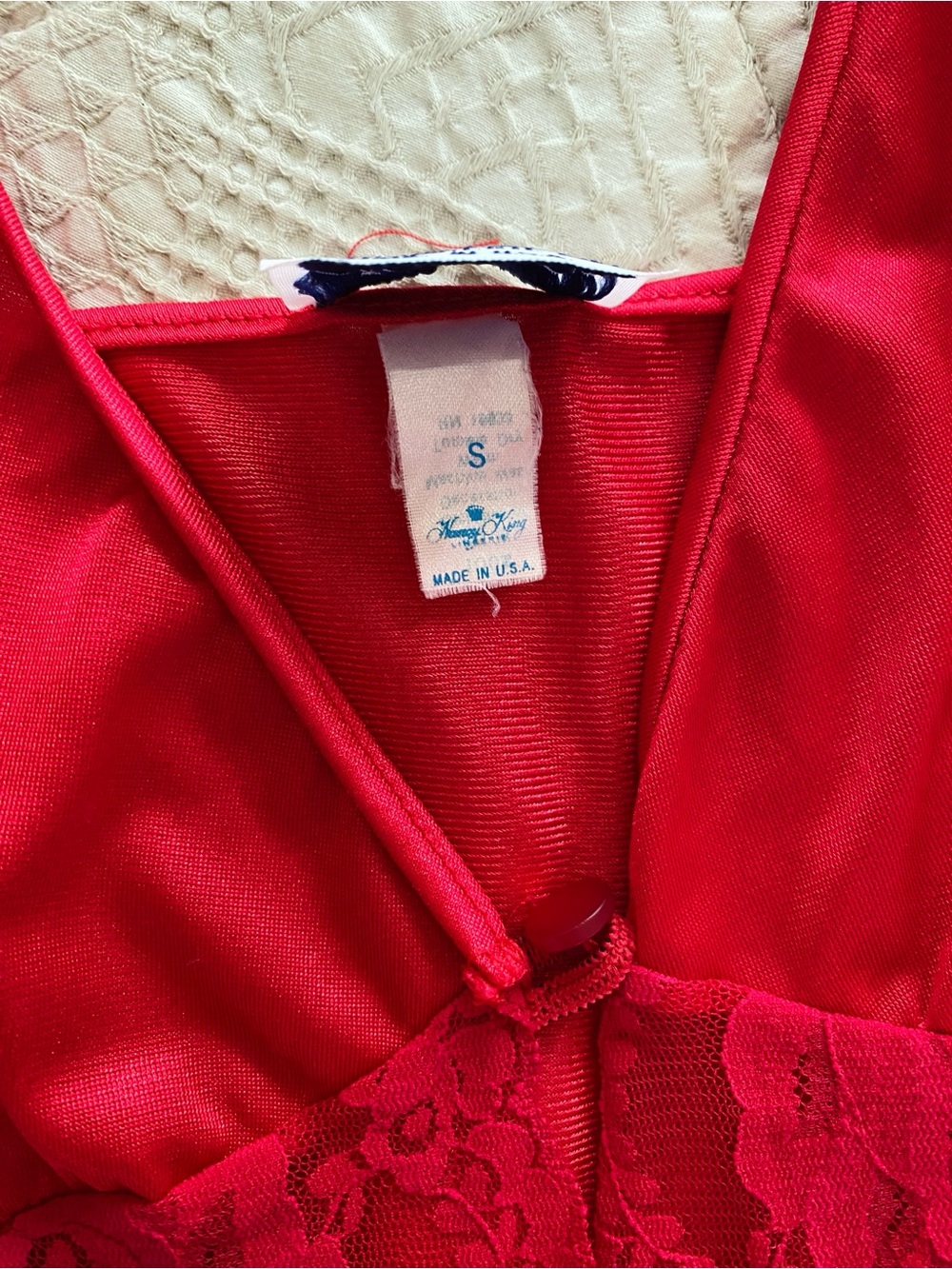 VINTAGE Honey King Red Satin Lace Mesh Boudoir Babydoll Ruffled Hem Lingerie - Picture 3 of 6